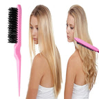 8Pcs Hair Brushes Set with 4Pcs Topsy Hair Tail Tools 1Pcs Bristle Teasing Hair Brush 1Pcs Edge Control Brush 2Pcs Metal Pin Rat Tail Combs for Woman Girl hair Styling,Edge&Back Brushing,Pink