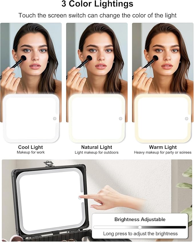 Relavel Makeup Bag with LED Mirror, Makeup Box Travel Train Case with - Image 3