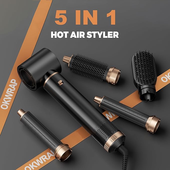 5 in 1 Blow Dryer Brush, Upgrade Hair Dryer Brush Set Negative Ion Air Styler Curling Wrap Air Curler, Hot Air Brush Curling Iron Hair Styling Tools As A Gift for Straight/Curl/Dry/Smooth