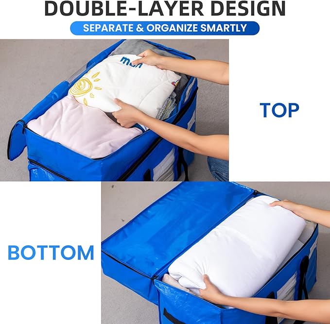 TAILI 2 Tier Extra Large Moving Bags, 4 Pack Blue Heavy Duty Totes - Image 5