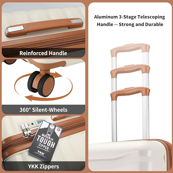 Lightweight Luggage with Spinner Wheels & YKK Zipper, 3-Piece Suitcase ABS+PC - Image 7