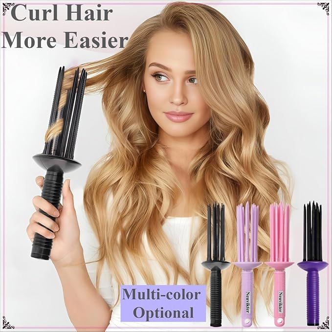17 Teeth Curly Hair Brush, Curl Defining Brush, Curling Roll Comb, Perfect for Hair Salon & Home Use (Round Purple)