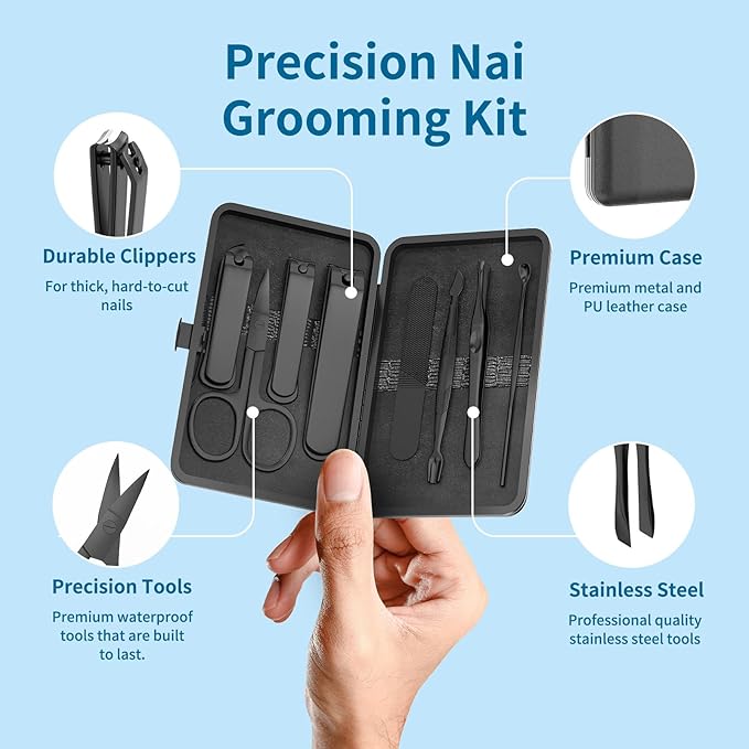 Precision 8 Pieces Men’s Nail Grooming Travel Kit, Stainless Steel Manicure Set - Image 2