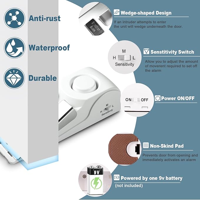 Fuers Portable Door Lock & Door Stop Alarm, Dual Protection Home Security Door - Image 5