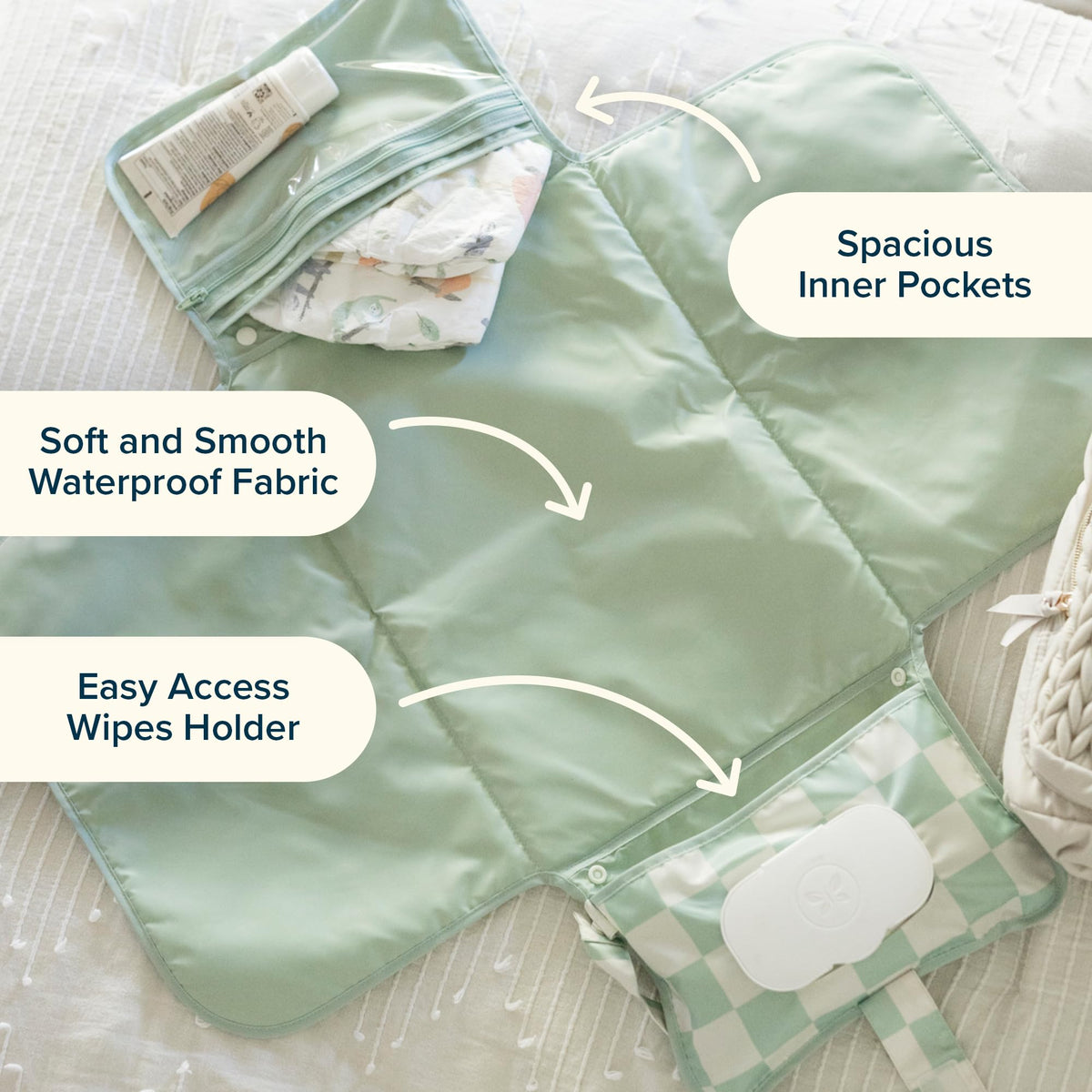 Portable Diaper Changing Pad (Beige Checkers)