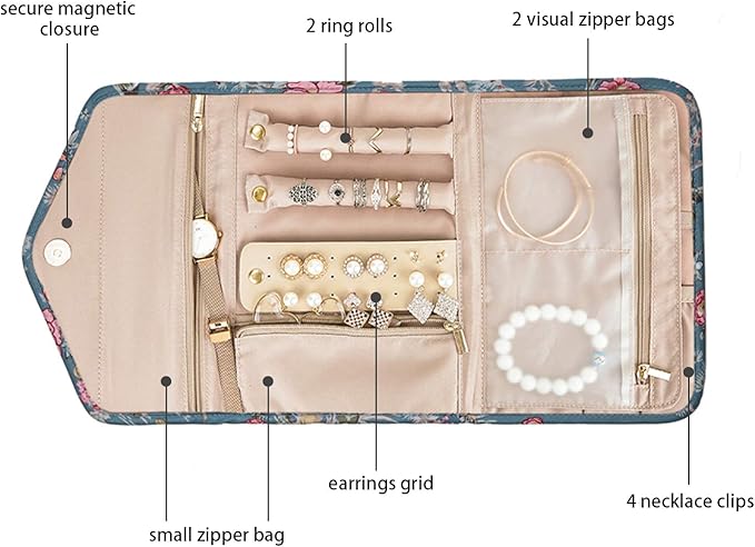 BAGSMART Travel Jewellery Organiser Roll Foldable Jewelry Case - Image 3