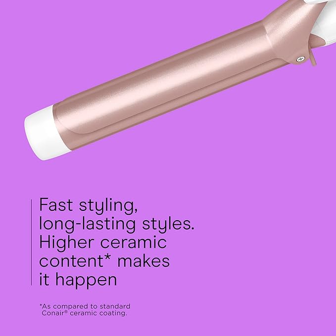 Conair Double Ceramic 1 ½-Inch Long Barrel Curling Iron, 1 ½-Inch Barrel Creates Soft Waves, Hair Waver for Use on Medium & Long Hair, White/Rose Gold