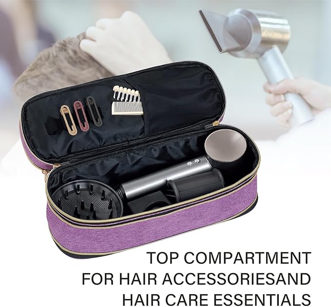 Hair Dryer Travel Carrying Case, Curling Iron Storage Bag, Slim Expandable Handheld Dual-Layer Travel Storage Bag for Dryer/Hair Tool Organizer/Style Organizer