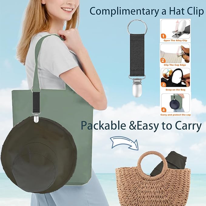vidsel Womens Sun Hats Wide Brim Reversible Bucket Cotton Hat Packable Summer - Image 3