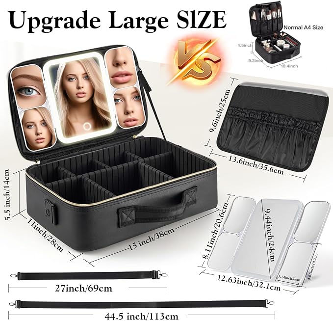 Extra Large Makeup Bag with LED 1X5X10X20X30X Magnifying Mirror and Travel - Image 5