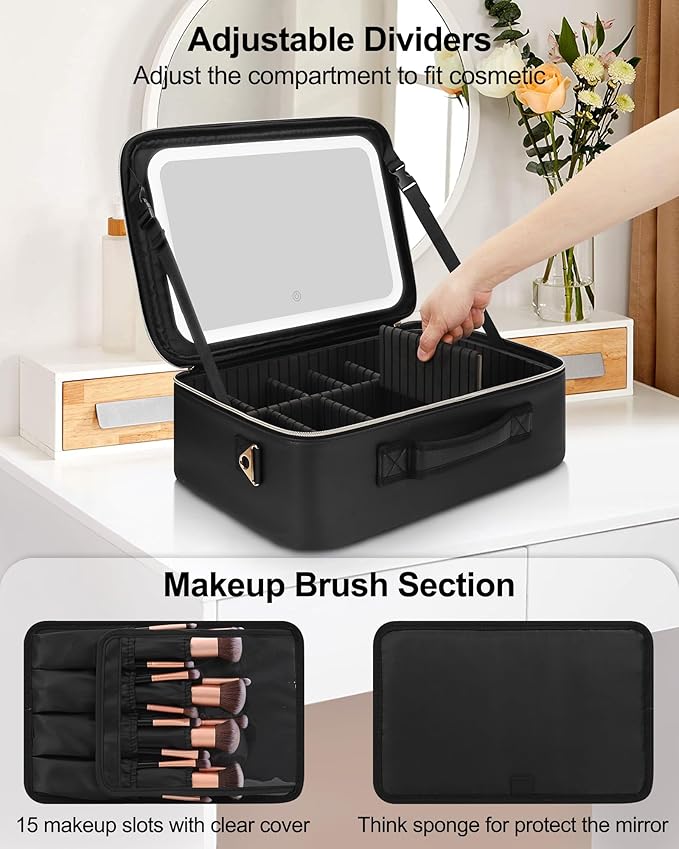 Chomeiu Makeup Bag with LED Mirror, Large Train Case - Image 3
