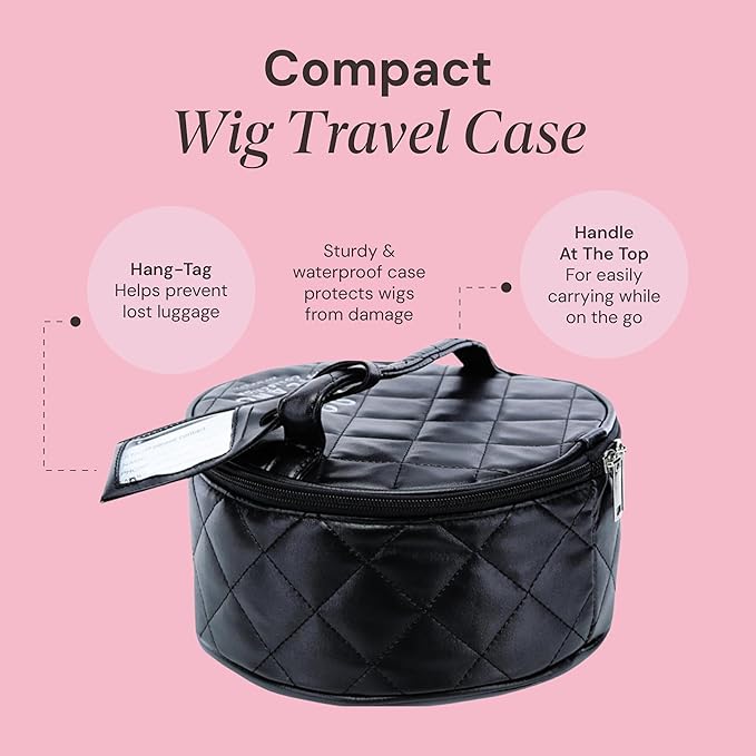 Milano Collection Travel Wig Styling Kit, Portable Travel Wig Stand with Compact Round Travel Case to Protect Wigs, Scalp Illusion Duo, Hot Air Brush & Gentle Brush for Wig Styling On-the-Go