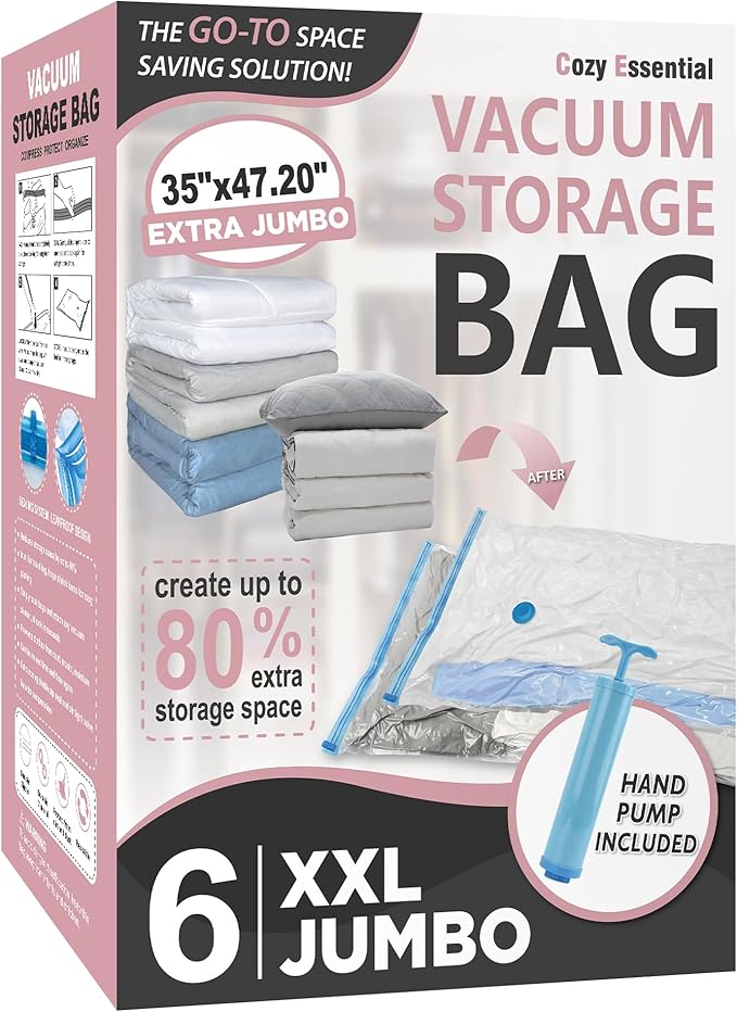 6 Pack XXL Jumbo Vacuum Storage Bags, Extra Large Vacuum Seal Bags by CozyEssential
