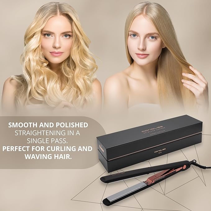 Corioliss C3 Hair Straightener Flat Iron Professional for Hair Titanium Plates Control Temperature Women (Black Copper Soft Touch)