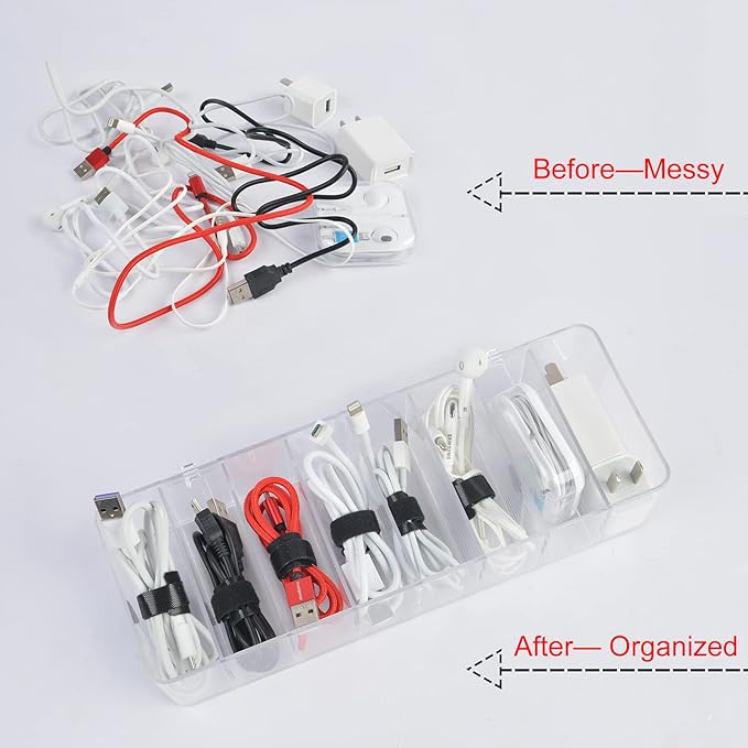 Acrylic Electronics Organizer-8 Sections Clear Cable Storage Bin Box, Cord - Image 5