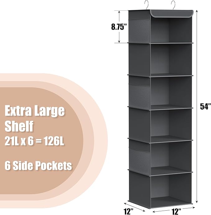 Simple Houseware 6 Shelf Hanging Closet Organizer, Dark Gray - Image 3