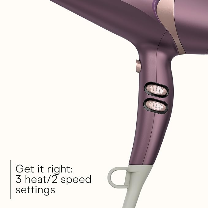 Infiniti PRO CONAIR Style & Shine Hair Dryer with Diffuser and Concentrator, 1875W Style & Shine Blow Dryer with Tourmaline and Ionic Conditioning to Fight Frizz, 3 Heat & 2 Speed Settings, Purple