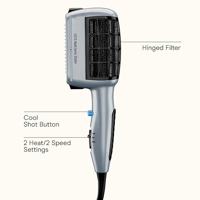 Conair 3-in-1 Styling Hair Dryer, 1875W Blow Dryer with 3 Styling Attachments to Detangle, Straighten, and Volumize, Ionic Technology, Dual Voltage
