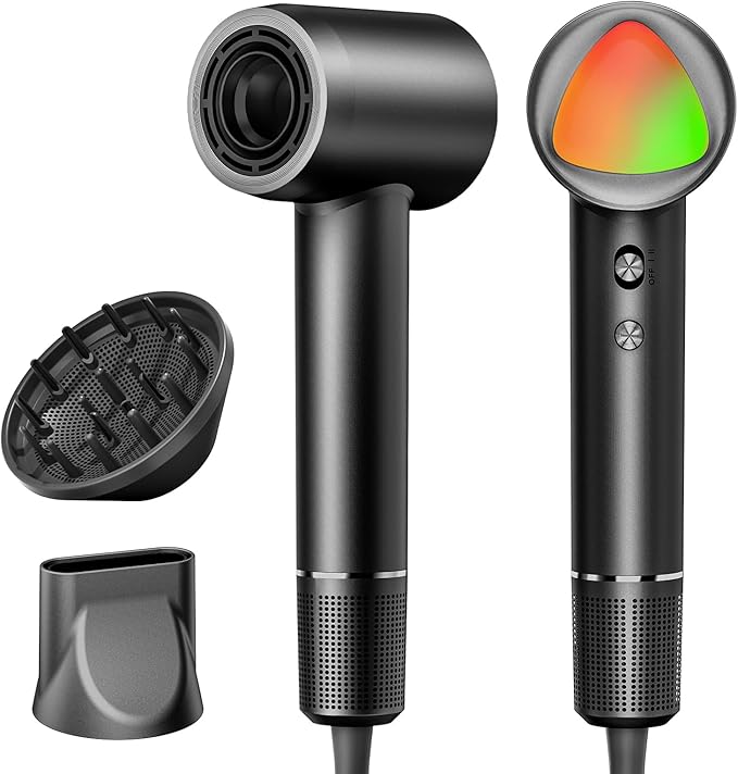 Hair Dryer, 160000 RPM Portable Professional Ionic Hair Dryer with 500 Million Negative Ions, Fast-Drying, Low Noise with Diffuser & Nozzle, Lightweight for Home and Travel-Black