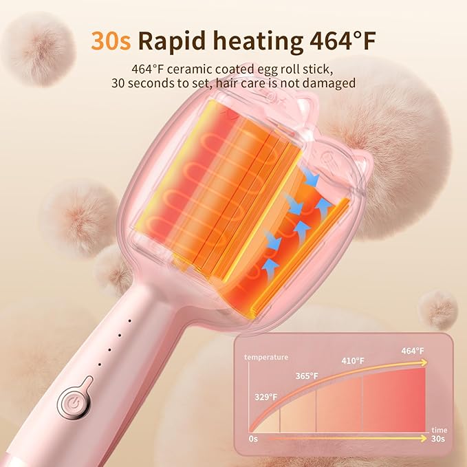 Crimper Hair Tool, Beach Waves Curling Wand,Ionic Hair Waver with 1.26 Inch Double Barrel for Women，Easy to Use，Four-Speed Adjustment and Automatic Power-Off,Pink