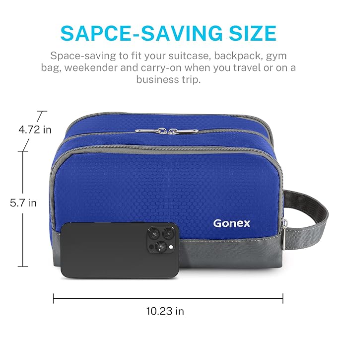 Gonex Travel Toiletry Bag Nylon, Dopp Kit Shaving Bag Toiletry Organizer Blue - Image 5