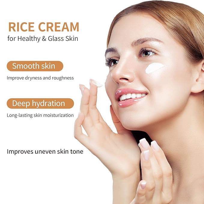 Rice Cream Moisturizer, Face Cream for Deep Moisturising, Nourishment, Smooths, Improve Dryness & Roughness, 1.76fl.oz/50g