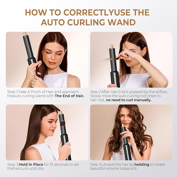 JINYAWA 5-in-1 Blow Dryer Brush & Air Styler Complete Set: Hair Dryer Brush, Hot Air Brush, Air Curler & Air Curling Wrap Hair Styling Tools for Straight, Curl, Dry, Smooth Styling as Gift