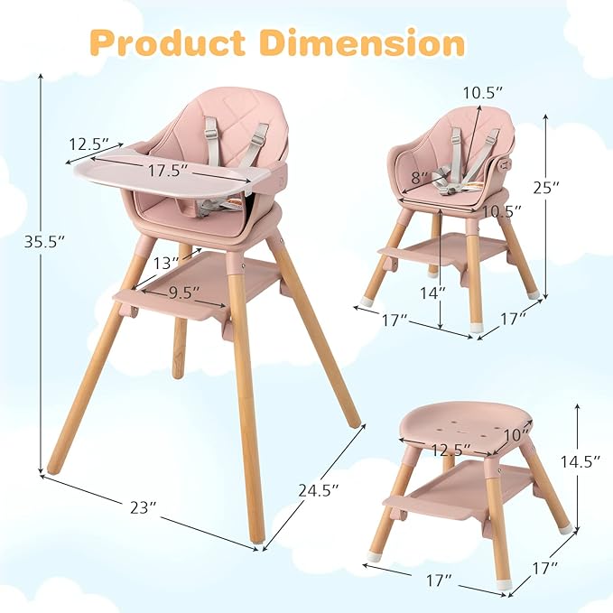 HONEY JOY Baby High Chair, 6 In 1 Convertible Wooden Highchair - Image 8