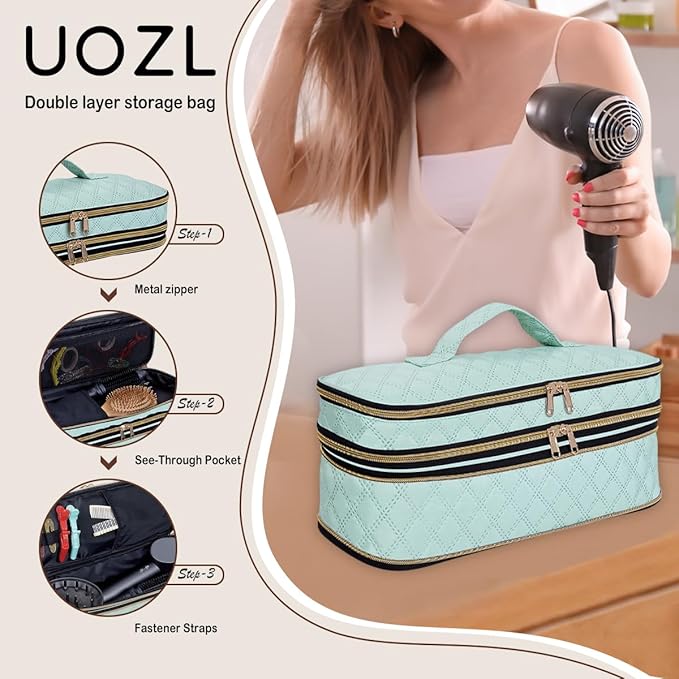 Hair Dryer Travel Carrying Case, Curling Iron Storage Bag, Slim Expandable Handheld Dual-Layer Travel Storage Bag for Dryer/Hair Tool Organizer/Style Organizer