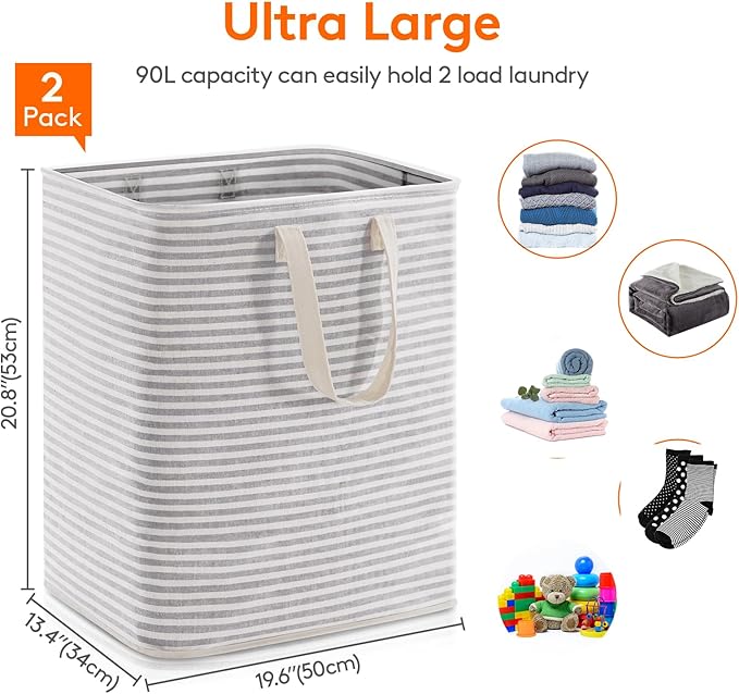 Lifewit 2 Pack Laundry Hamper Large Collapsible Laundry Baskets, Freestanding - Image 3