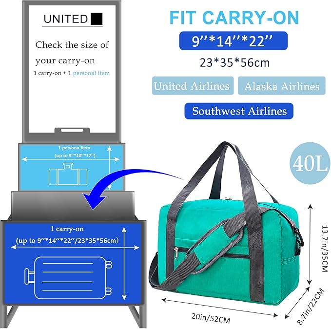 Foldable Carry on Luggage Bag 22x14x9 Personal Item Bag - Image 2
