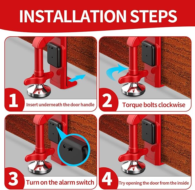 Portable Alarm Door Stopper, Security Travel Anti-Theft Blocker - Image 4