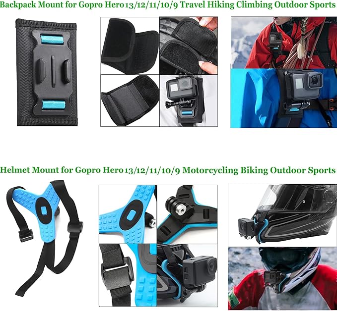 Accessories Kit for Go Pro 13 12 11 10 9 Black, 60M Waterproof Case Chest Mount - Image 6