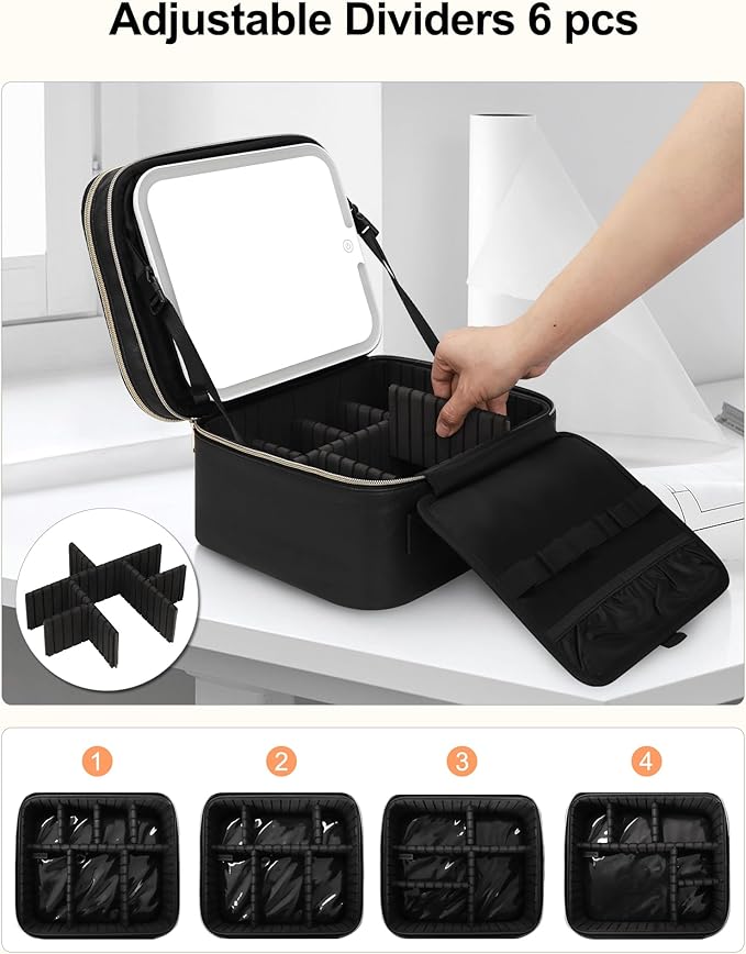 Travel Makeup Bag with LED Mirror Double Layer Makeup Case with Lighted Mirror - Image 4