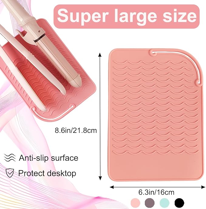 Flat Iron Heat Resistant Silicone Mat for Curling Iron, Hair Straightener Heat Pad, Curling Iron Sleeve, Travel Case Heat Resistant and Other Hair Styling Tools, for Counter, 9 x 6.5 in, Pink