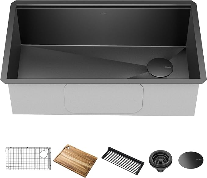 KRAUS Kore Workstation 32-inch Undermount 16 Gauge Black Stainless Steel Single by KRAUS