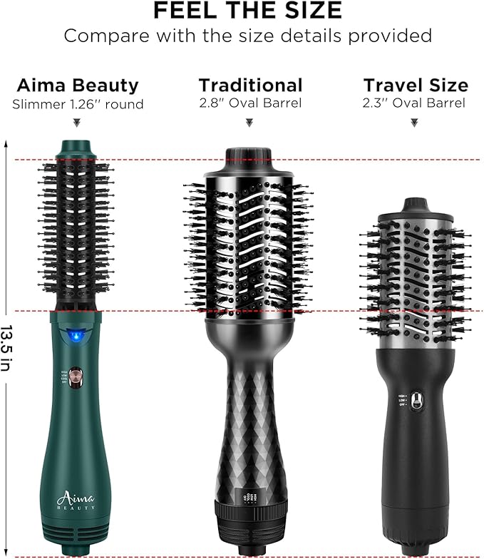 Aima Beauty Hair Dryer Brush, One Step Hair Dryer & Volumizing Hot Air Brush, 3 Heat/Speed Settings, Advanced Ionic Technology, Ceramic Coating, Nylon Pins & Tufted Bristles, Dark Green, 1000W, 125V