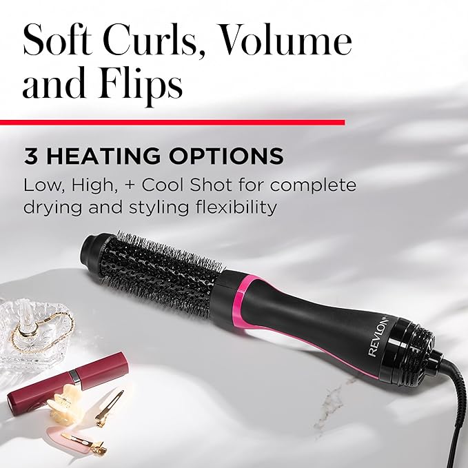 REVLON One-Step Root Booster Hot Air Brush Styler and Dryer, Revive Styles and Add Volume to hair with this Dryer Brush, 1 ½ inch Barrel (Black)