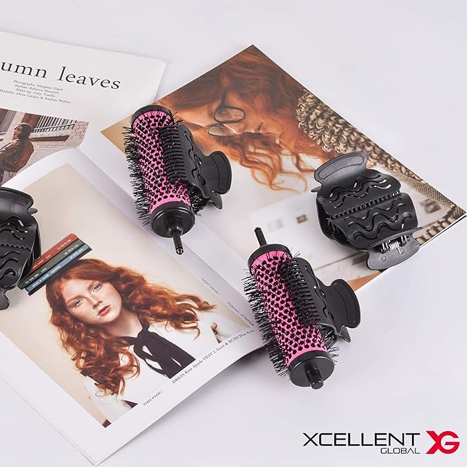 Round Brush Set for Blow Drying - Round Hair Brush Set with Detachable Barrels Styling Tool, Roller with 6 Barrels 1 Handle 6 Clips, 3 Different Hair Rollers to Create Your Hairstyle - Purple Black