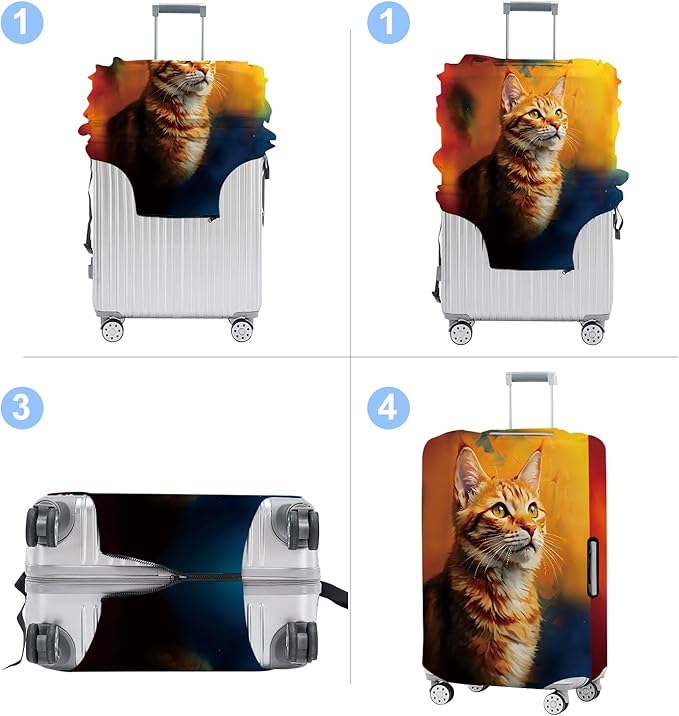 Cat Luggage Cover Washable Suitcase Protector Anti-Scratch, Stretchable Fit - Image 4