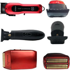 Supreme Trimmer 3-in-1 Barber Bundle | Pro Clipper, DLC T-Shaper Trimmer & Crunch Foil Shaver | Professional Beard Trimmer Men’s Hair Clipper Kit | Red
