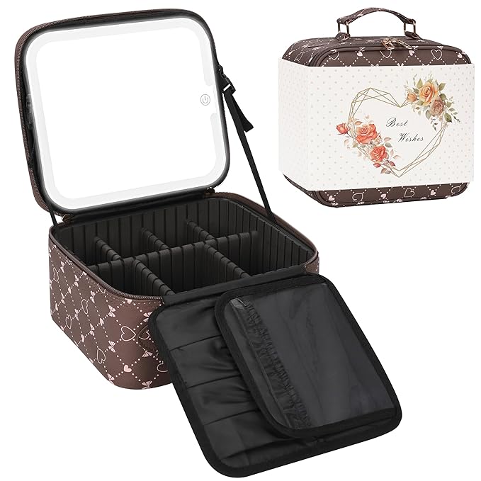 Relavel Travel Makeup Bag With LED Mirror, Portable Cosmetic Organizer Bag with - Image 9