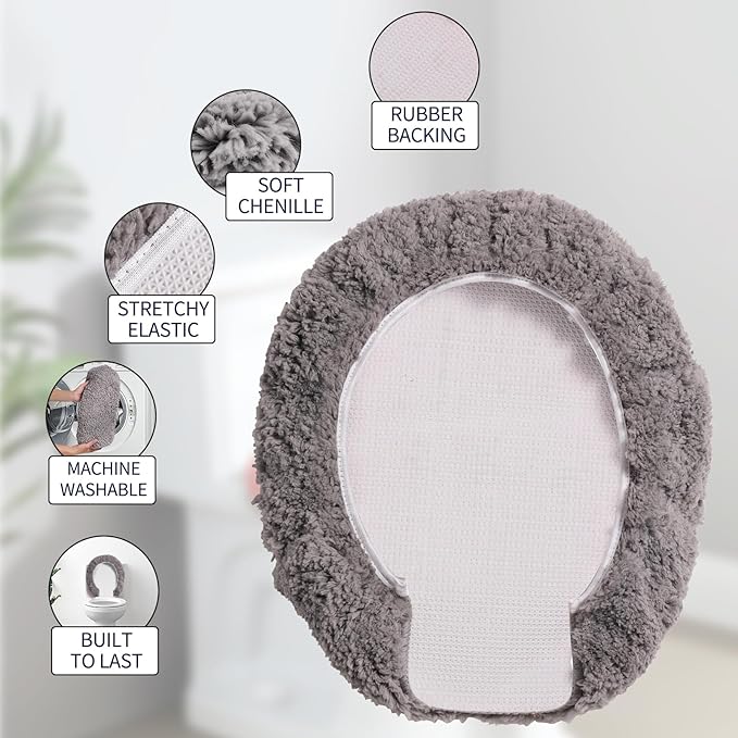 Microfiber Elongated Toilet Seat Cover 19.5"x 15" Machine Washable Solid Toilet - Image 4