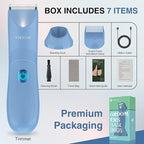 VIKICON Bikini Trimmer for Women: Painless Electric Pubic/Leg Shaver w/Light, Ceramic Hypoallergenic Blade, Waterproof Cordless Razor for Sensitive Skin, Travel-Ready Body Groomer, Gift for Her