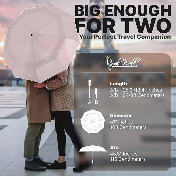 Royal Walk Windproof Folding Travel Umbrella Compact and Strong Luxurious Real - Image 2