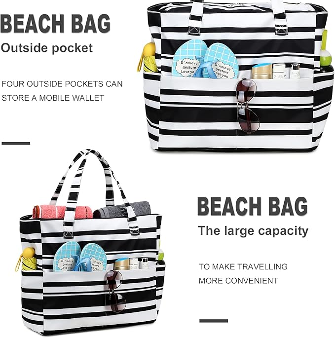 LEDAOU Large Beach Tote Bag Women Waterproof Sandproof Zipper Beach Tote Bag - Image 5