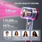 High-Speed Hair Dryer 110,000 RPM, 1875W Ionic & Plasma Blow Dryer with Diffuser, Concentrator & Comb, 550 Million Ionic Hairdryer with Cool Shot, Low-Noise CompactPro Travel & Salon – Gray