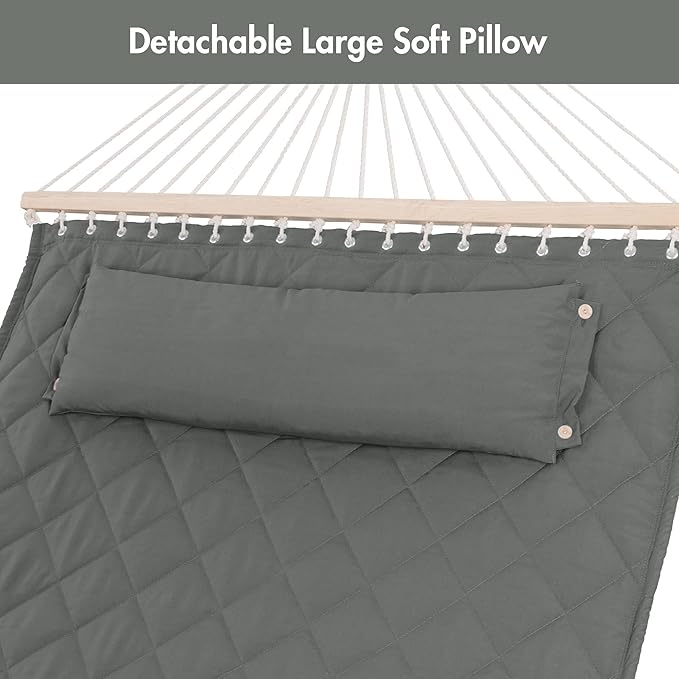 ANOW 2 Person Hammock with Spreader Bars and Detachable Pillow, Quilted Hammock - Image 8