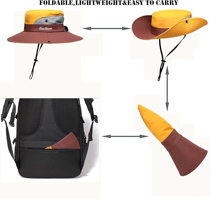 Womens Summer Sun Hat Beach Hat Wide Brim Outdoor UV Protection Hat Foldable - Image 4