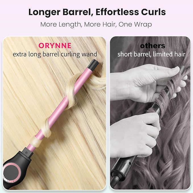 1/2 Inch Curling Wand for Long Hair, Extra Long Barrel Ceramic Half Inch Curling Wand, 7 Adjustable Heats, 110-240V Dual Voltage Small Barrel Curling Iron Wand, 60 Minutes Auto Shut Off